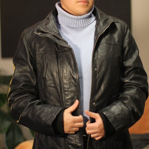 Vintage Danier Leather Jacket Trench Coat Black - Picture 3 of 16